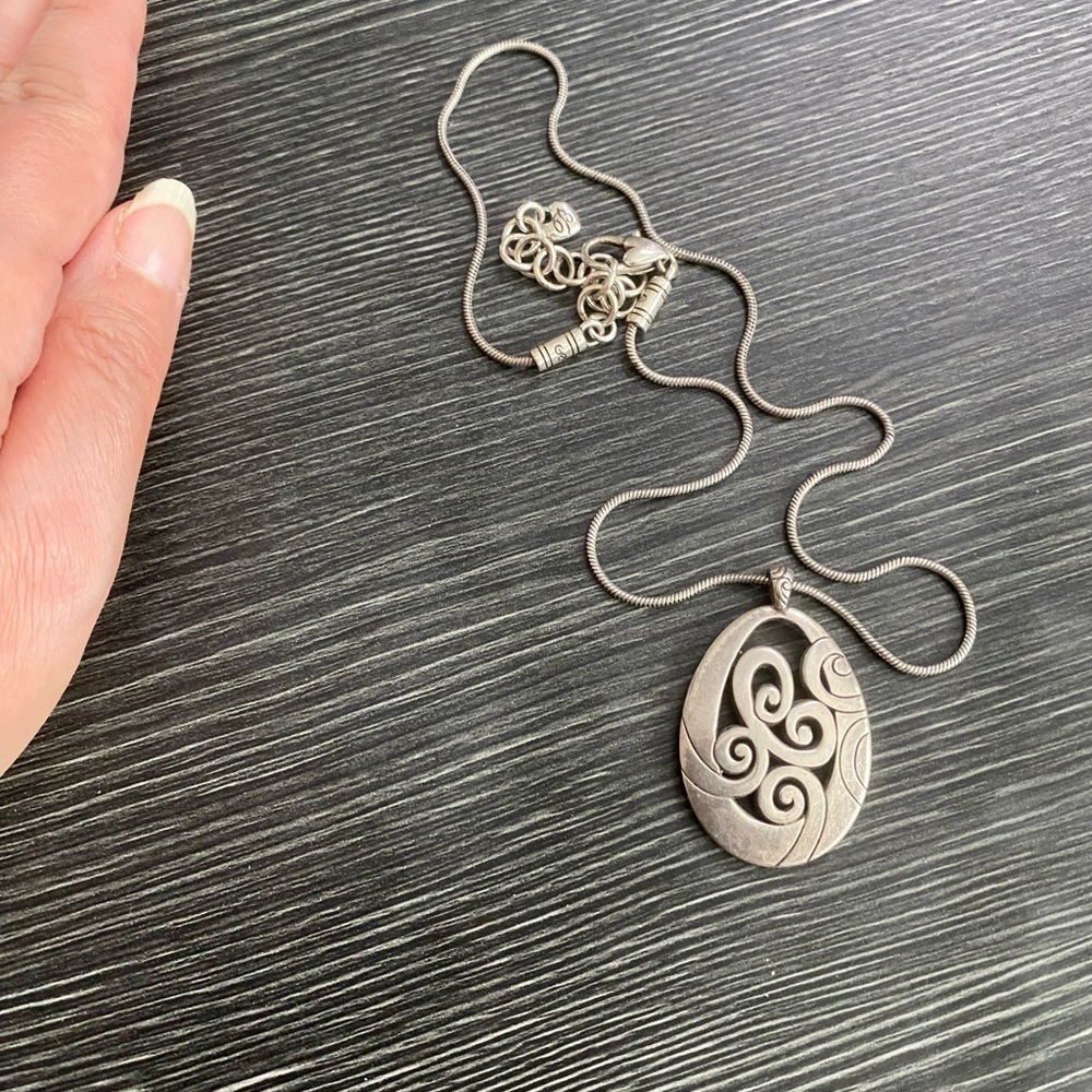 Brighton Silver-Tone Swirl Oval Pendant Necklace